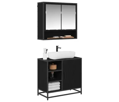 Vannas Istabas Mēbeļu Komplekts Ar Plauktu 2 Pcs Melns Ozolkoks Vidaxl