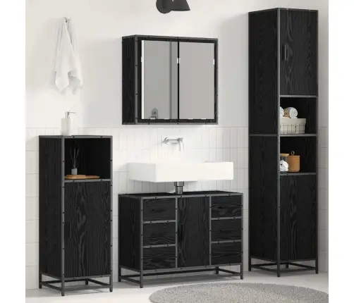 Vonios Baldų Rinkinys 3 Pcs Juodas Ąžuolas Apdirbta Mediena