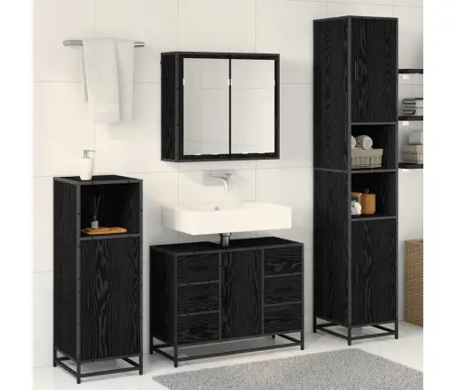 Vonios Baldų Rinkinys 3 Pcs Juodas Ąžuolas Apdirbta Mediena