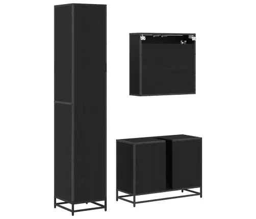 Vonios Baldų Rinkinys 3 Pcs Juodas Ąžuolas Apdirbta Mediena