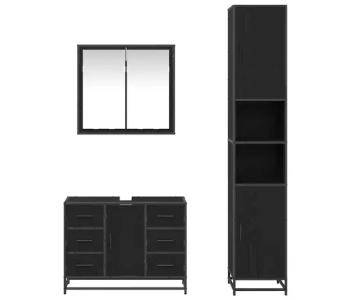 Vonios Baldų Rinkinys 3 Pcs Juodas Ąžuolas Apdirbta Mediena