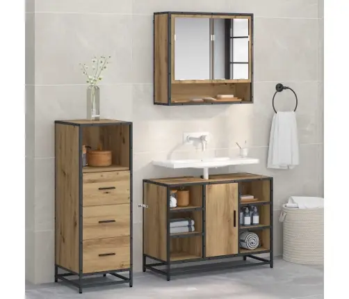 Vannitoa Mööbleset 3 Pcs Käsitöötamm 80 X 33 X 60 Cm Tehispuit Vannitoa Mööbleset 3 Pcs Käsitöötamm 80 X 33 X 60 Cm Tehispuit