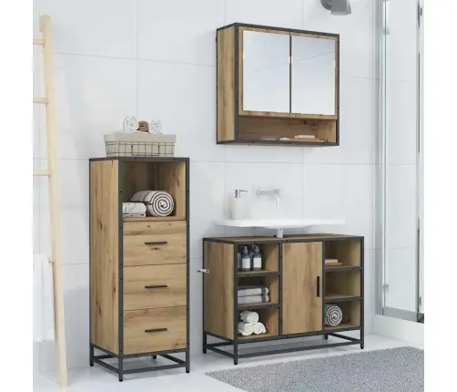 Vannitoa Mööbleset 3 Pcs Käsitöötamm 80 X 33 X 60 Cm Tehispuit Vannitoa Mööbleset 3 Pcs Käsitöötamm 80 X 33 X 60 Cm Tehispuit