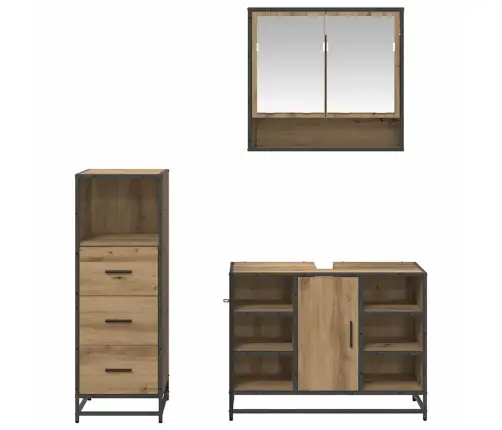 Vannitoa Mööbleset 3 Pcs Käsitöötamm 80 X 33 X 60 Cm Tehispuit Vannitoa Mööbleset 3 Pcs Käsitöötamm 80 X 33 X 60 Cm Tehispuit