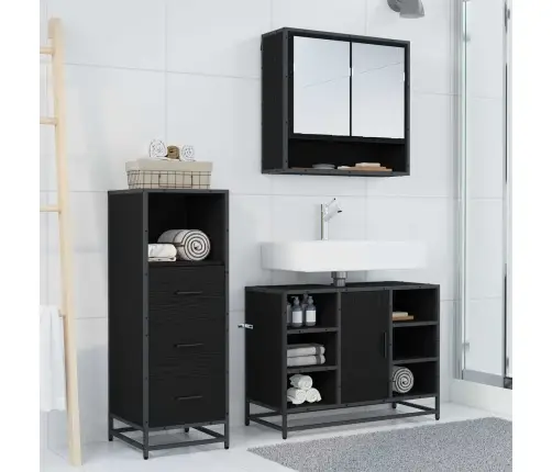 Vannas Istabas Mēbeļu Komplekts Ar Atvilktni 3 Pcs Melns Ozols Vidaxl