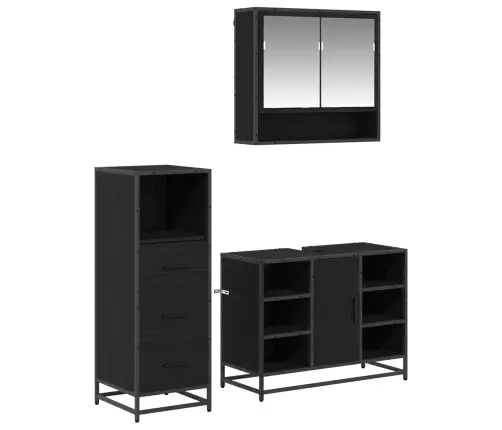 Vannas Istabas Mēbeļu Komplekts Ar Atvilktni 3 Pcs Melns Ozols Vidaxl