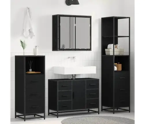 Vannas Istabas Mēbeļu Komplekts Ar Atvilktni 4 Pcs Melns Ozols Vidaxl