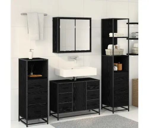 Vannas Istabas Mēbeļu Komplekts Ar Atvilktni 4 Pcs Melns Ozols Vidaxl