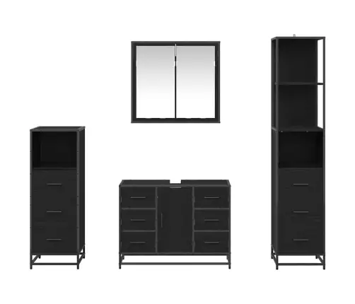 Vannas Istabas Mēbeļu Komplekts Ar Atvilktni 4 Pcs Melns Ozols Vidaxl