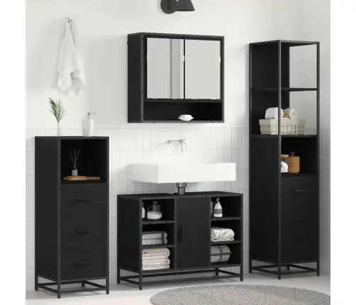 Vannas Istabas Mēbeļu Komplekts Ar Atvilktni 3 Pcs Melns Ozols Vidaxl