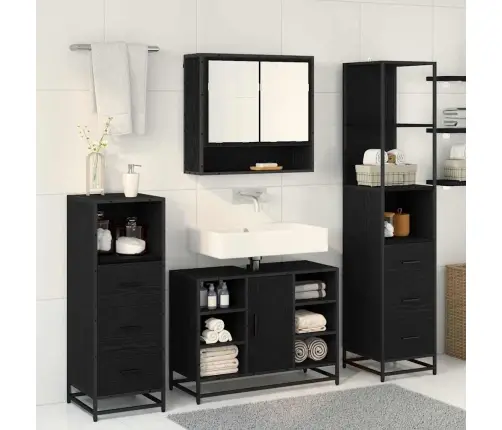 Vannas Istabas Mēbeļu Komplekts Ar Atvilktni 3 Pcs Melns Ozols Vidaxl