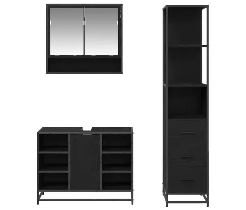 Vannas Istabas Mēbeļu Komplekts Ar Atvilktni 3 Pcs Melns Ozols Vidaxl