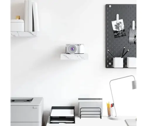 Sienas Plaukts Balts Marmors 23 X 23,5 X 4 Cm Inženierijas Koks Vidaxl