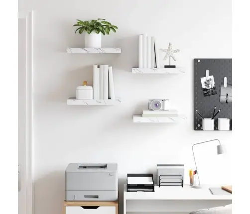 Sienas Plaukts 4 Pcs Balts Marmors 40 X 23,5 X 4 Cm Vidaxl