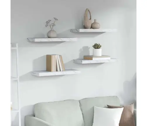 Sienas Plaukts 4 Pcs Balts Marmors 50 X 23 X 4 Cm Vidaxl