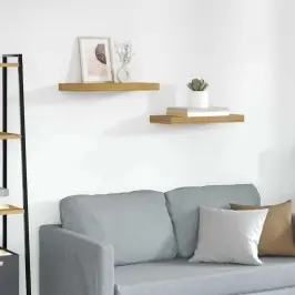 Sienas Plaukts 2 Pcs Bēša 50 X 23 X 4 Cm Inženierijas Koks Vidaxl