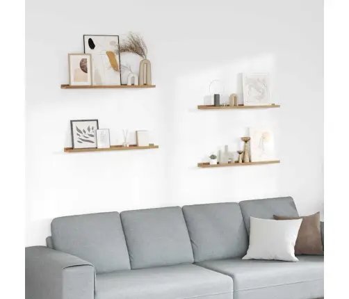 Sienas Plaukts 4 Pcs Brūna 80 X 9 X 3 Cm Inženierijas Koks Vidaxl