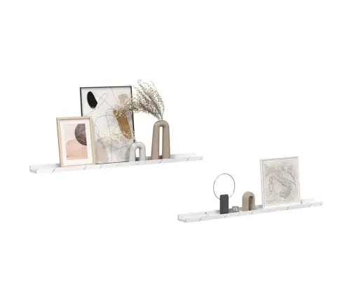 Sienas Plaukts Ar Plauktu 2 Pcs Balts Marmors 100 X 9 X 3 Cm Vidaxl