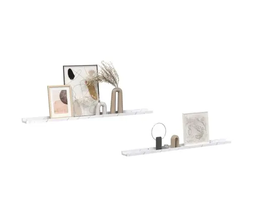 Seinariiul Riiuliga 2 Pcs Valge Marmor 115 X 9 X 3 Cm Tehispuit