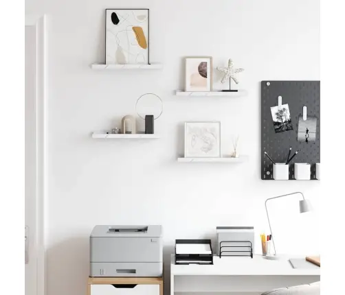 Sienas Plaukts Ar Plauktu 4 Pcs Balts Marmors 40 X 9 X 3 Cm Vidaxl