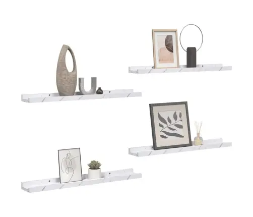 Sienas Plaukts Ar Plauktu 4 Pcs Balts Marmors 40 X 9 X 3 Cm Vidaxl