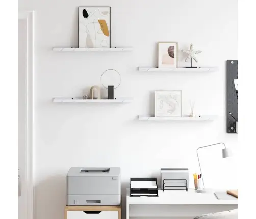 Seinariiul Riiuliga 4 Pcs Valge Marmor 60 X 9 X 3 Cm Tehispuit