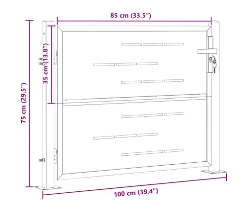 Sodo Vartai Su Užraktu Sidabro 100 X 75 Cm Nerūdijantis Plienas