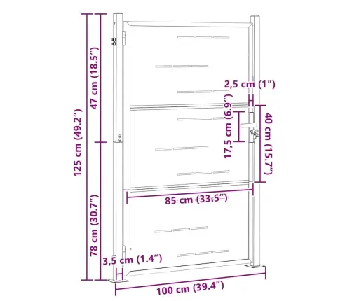 Dārza Vārti Ar Slēdzeni Sudraba 100 X 125 Cm Nerūsējošs Tērauds Vidaxl