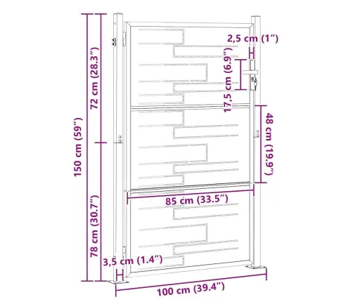 Dārza Vārti Ar Slēdzeni Sudraba 100 X 150 Cm Nerūsējošs Tērauds Vidaxl