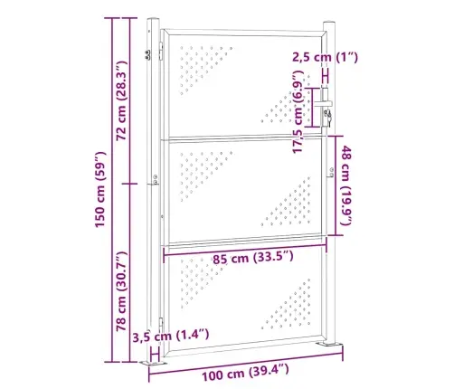 Dārza Vārti Ar Slēdzeni Sudraba 100 X 150 Cm Nerūsējošs Tērauds Vidaxl