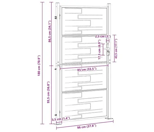 Dārza Vārti Ar Slēdzeni Sudraba 96 X 180 Cm Nerūsējošs Tērauds Vidaxl