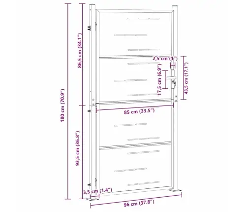 Dārza Vārti Ar Slēdzeni Sudraba 96 X 180 Cm Nerūsējošs Tērauds Vidaxl