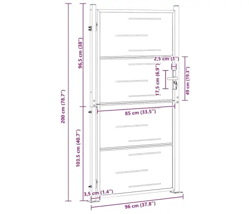 Dārza Vārti Ar Slēdzeni Sudraba 96 X 200 Cm Nerūsējošs Tērauds Vidaxl