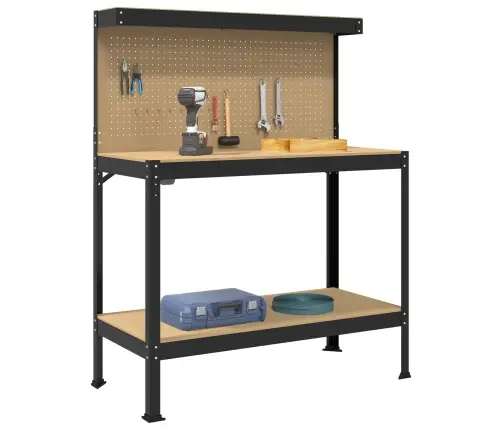 Darbo Suolai Su Lentyna Juoda 81 X 41 X 145 Cm Apdirbta Mediena