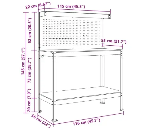 Darbo Suolai Su Lentyna Juoda 81 X 41 X 145 Cm Apdirbta Mediena