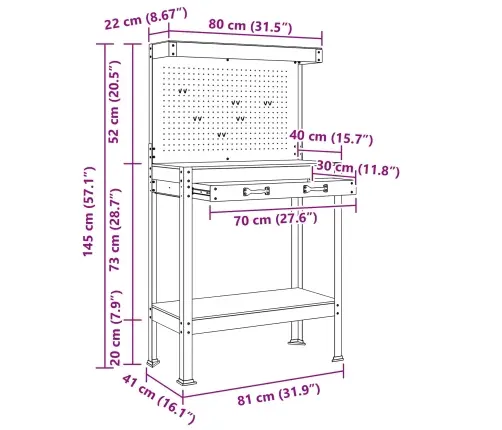 Darbo Suolai Su Stalčių Juoda 81 X 41 X 145 Cm Apdirbta Mediena