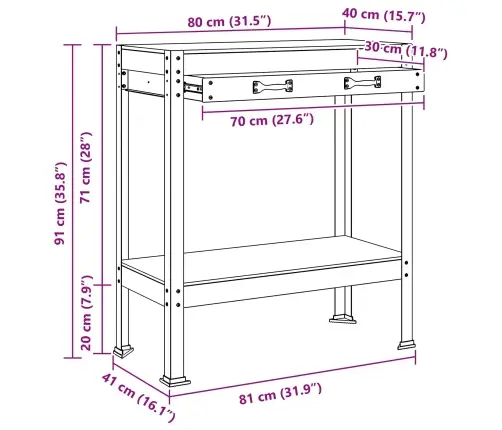 Darbo Suolai Su Stalčių Juoda 81 X 41 X 145 Cm Apdirbta Mediena