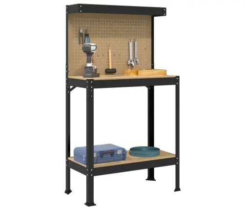 Darbo Suolai Su Lentyna Juoda 81 X 41 X 145 Cm Apdirbta Mediena