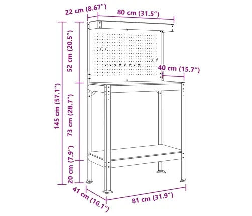 Darbo Suolai Su Lentyna Juoda 81 X 41 X 145 Cm Apdirbta Mediena