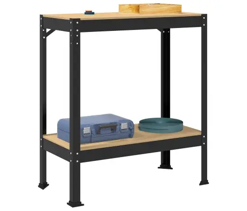 Darbo Suolai Su Lentyna Juoda 81 X 41 X 145 Cm Apdirbta Mediena