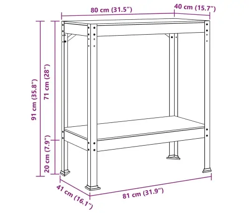 Darbo Suolai Su Lentyna Juoda 81 X 41 X 145 Cm Apdirbta Mediena