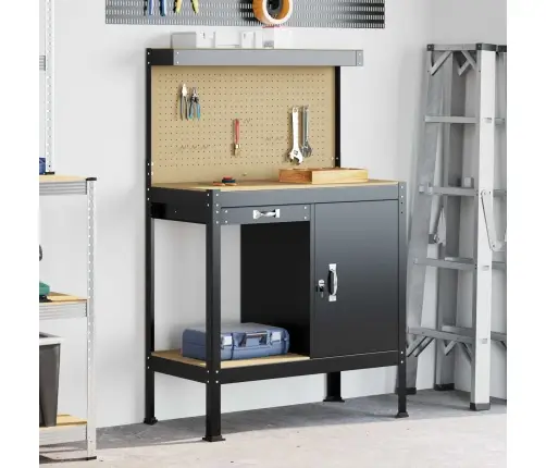 Darbo Suolai Su Stalčių Juoda 81 X 41 X 145 Cm Apdirbta Mediena