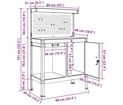 Darbo Suolai Su Stalčių Juoda 81 X 41 X 145 Cm Apdirbta Mediena