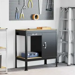 Darbo Suolai Su Stalčių Juoda 81 X 41 X 145 Cm Apdirbta Mediena Darbo Suolai Su Stalčių Juoda 81 X 41 X 145 Cm Apdirbta Mediena