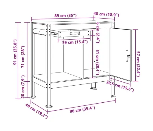 Darbo Suolai Su Stalčių Juoda 81 X 41 X 145 Cm Apdirbta Mediena