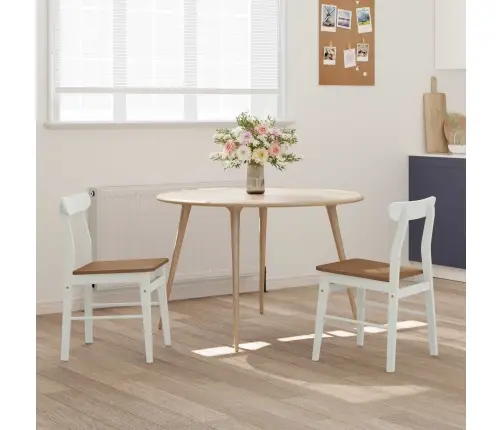 Ēdamistabas Krēsls 2 Pcs Balts Un Dabisks Cietais Koks Vidaxl