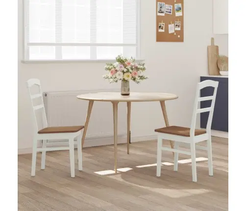 Ēdamistabas Krēsls 2 Pcs Balts Un Dabisks Cietais Koks Vidaxl