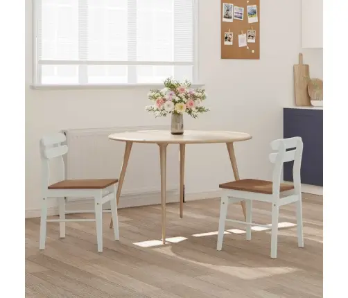 Söögitool 2 Pcs Valge Ja Looduslik Paks Kautsukipuit