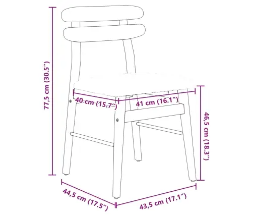 Söögitool 2 Pcs Looduslik Ja Hele Paks Kautsukipuit