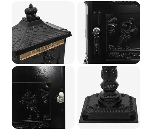 Stāvoša Pastkastīte Melna 42,5 X 29,5 X 117 Cm Kalts Alumīnijs Vidaxl